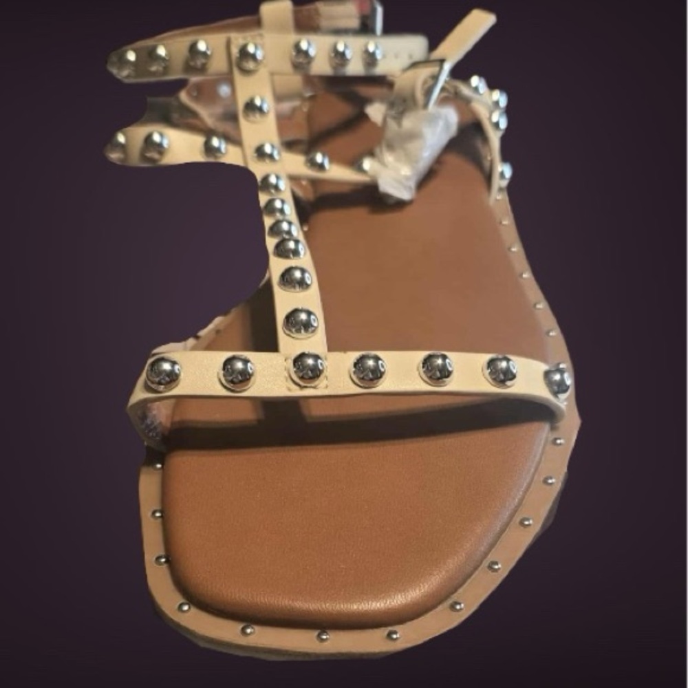 Studded Cream Sandals - Picture 4 of 10